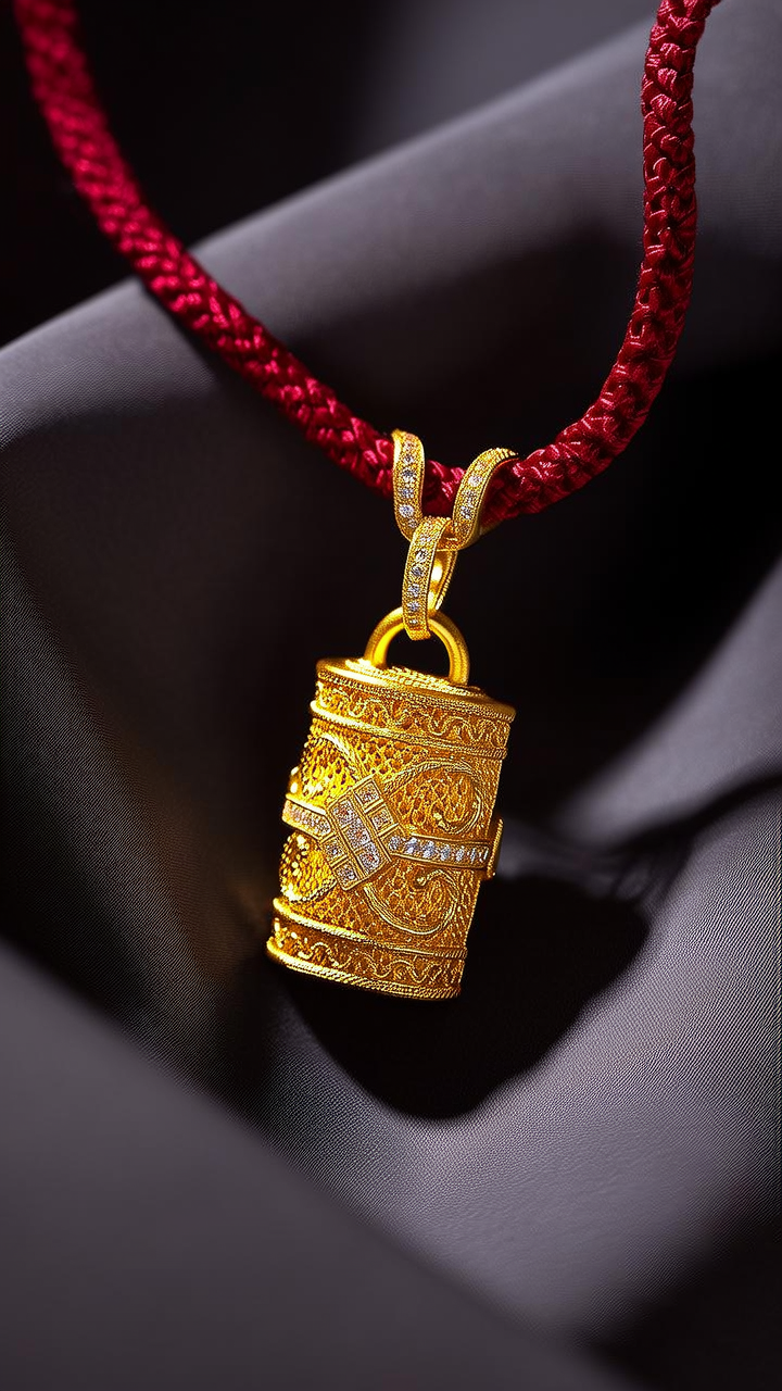 黄金吊坠红绳项链图