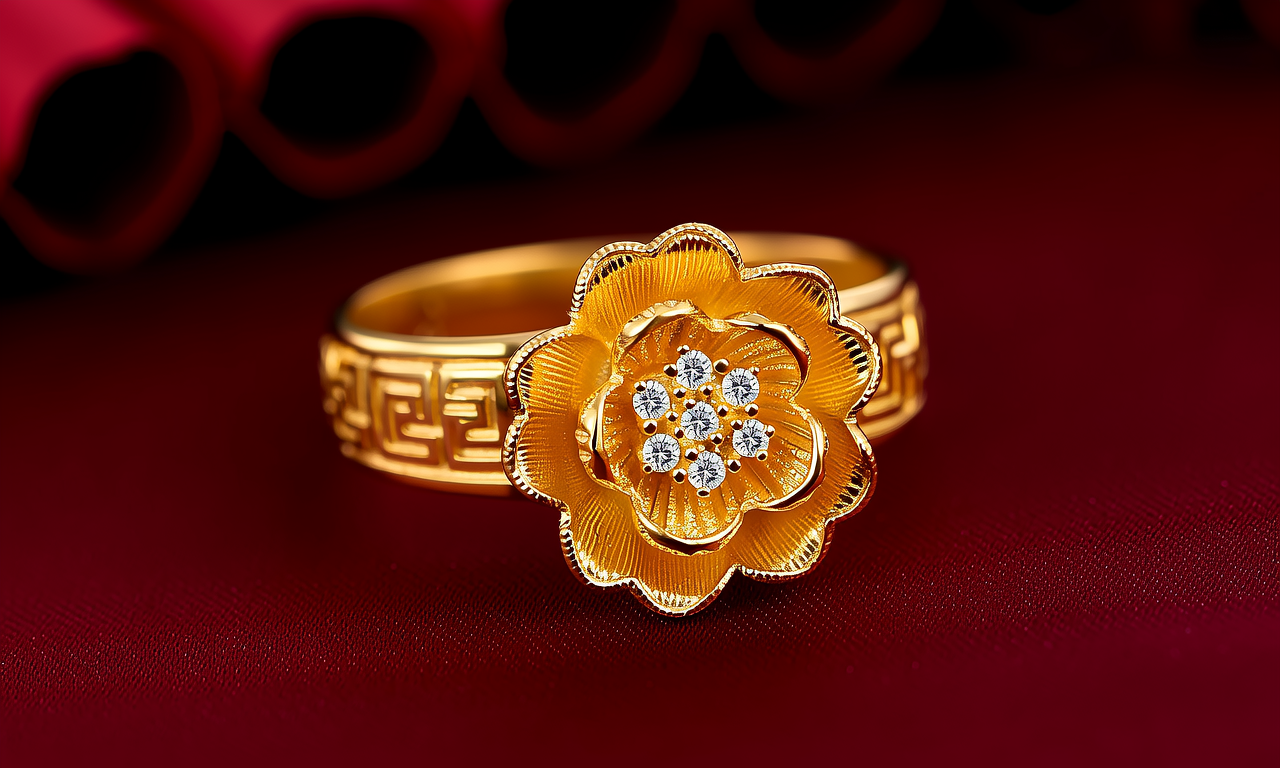 黄金牡丹花戒指图片