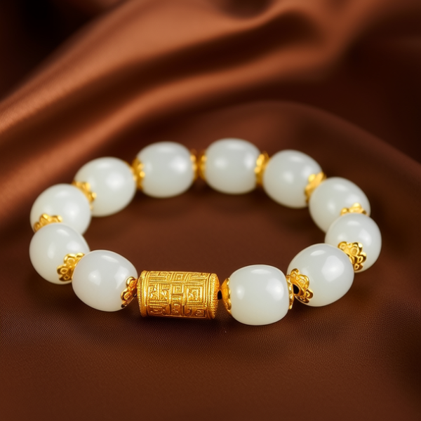 和田玉手串加黄金图片