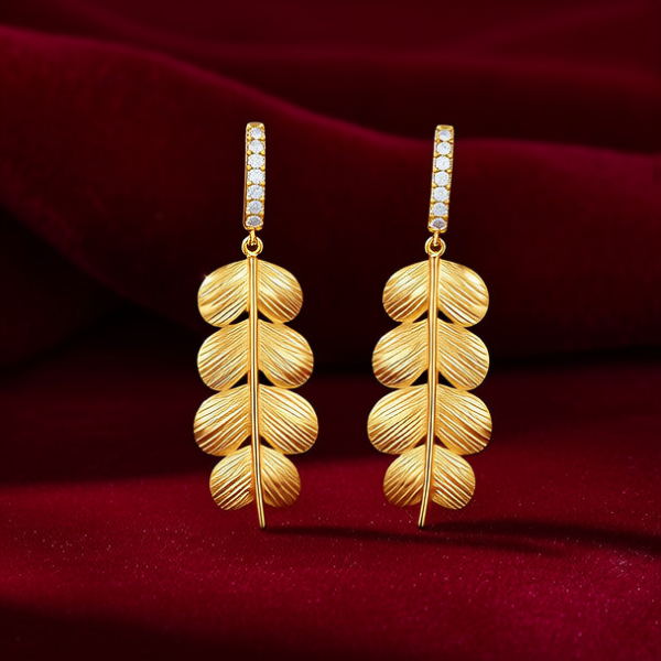 黄金树叶耳环图片大全
